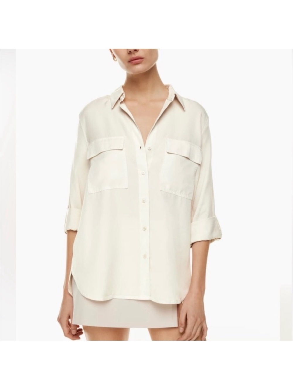 Aritzia Babaton Matte Pearl Utility Button Down Shirt XS